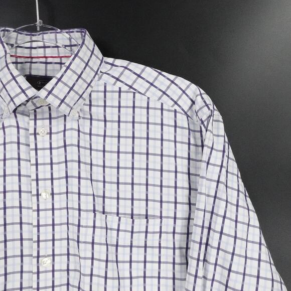 Eton Shirt Mens Large 16 41 White Blue Plaid Button Down Dress Office Business - Picture 5 of 15